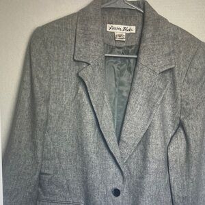 Kristen Blake Blazer Womens Petite M Gray Merino Wool One Button Lined Workwear